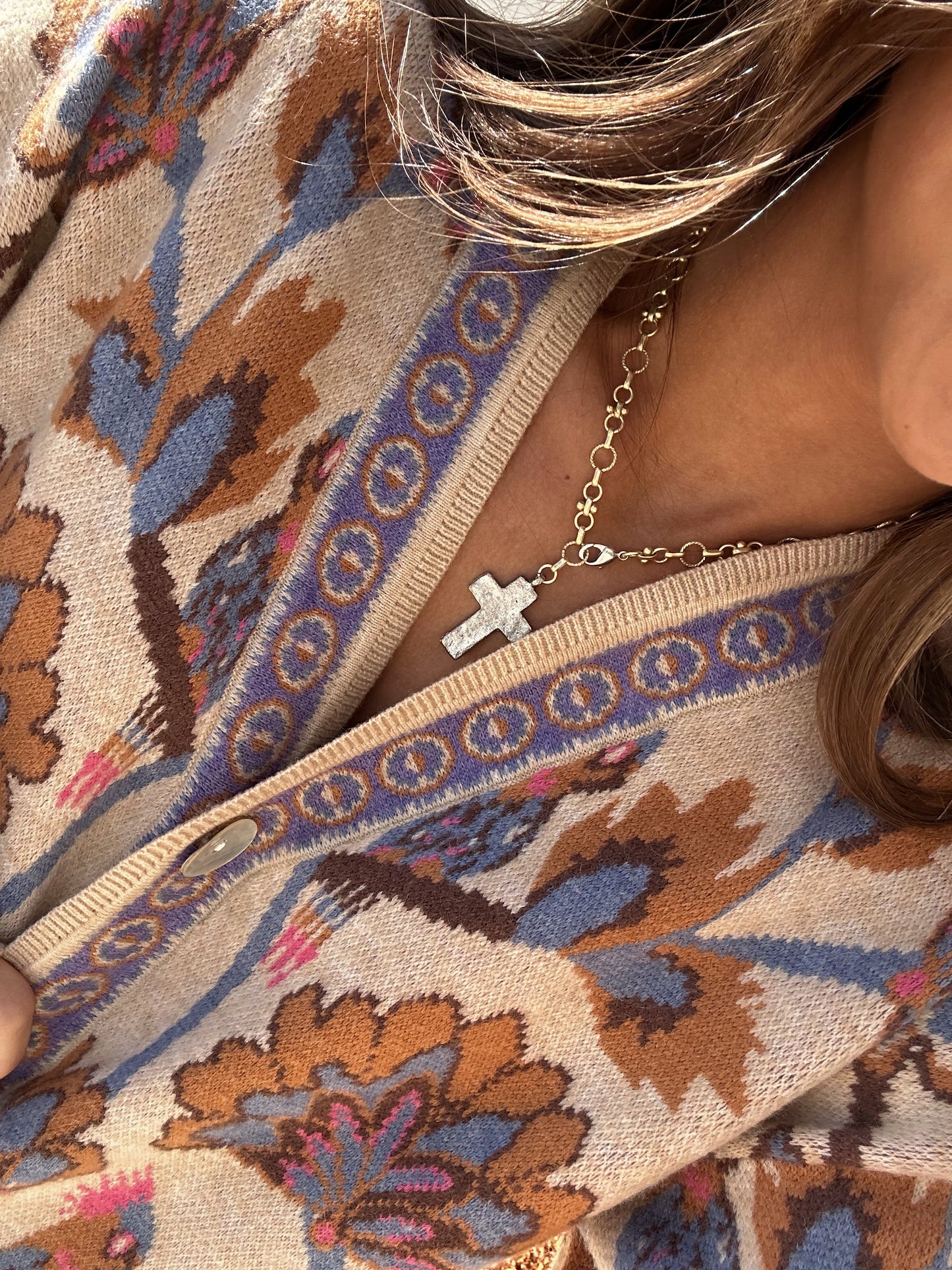 Mixed Metal Cross Necklace