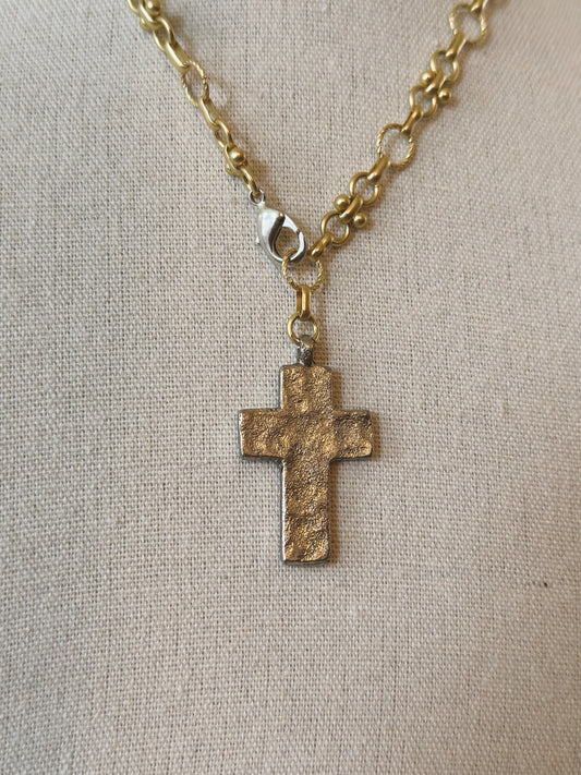 Mixed Metal Cross Necklace