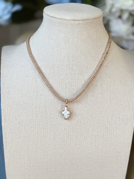 Small Pearl Cross Necklace