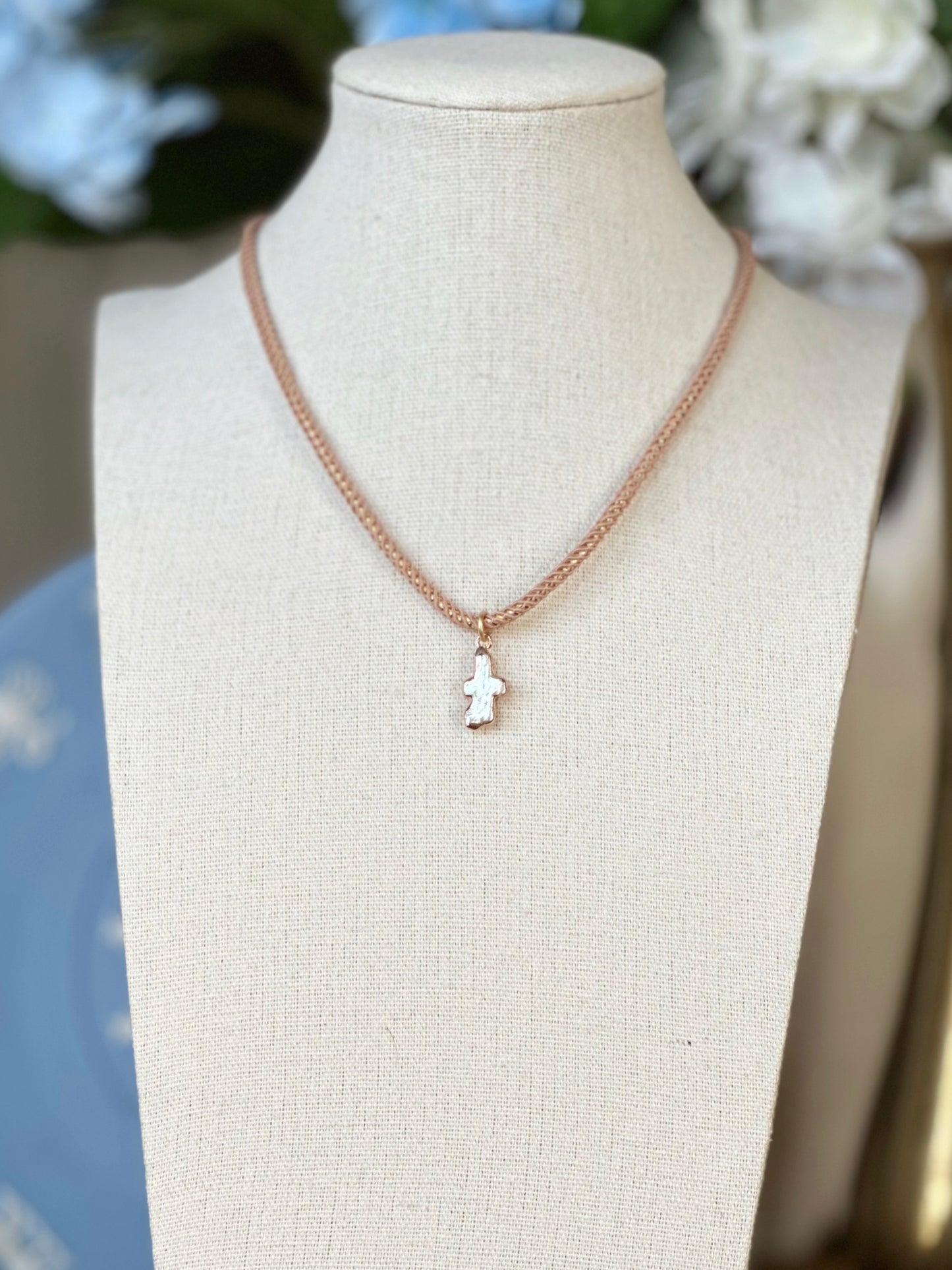 Small Pearl Cross Necklace