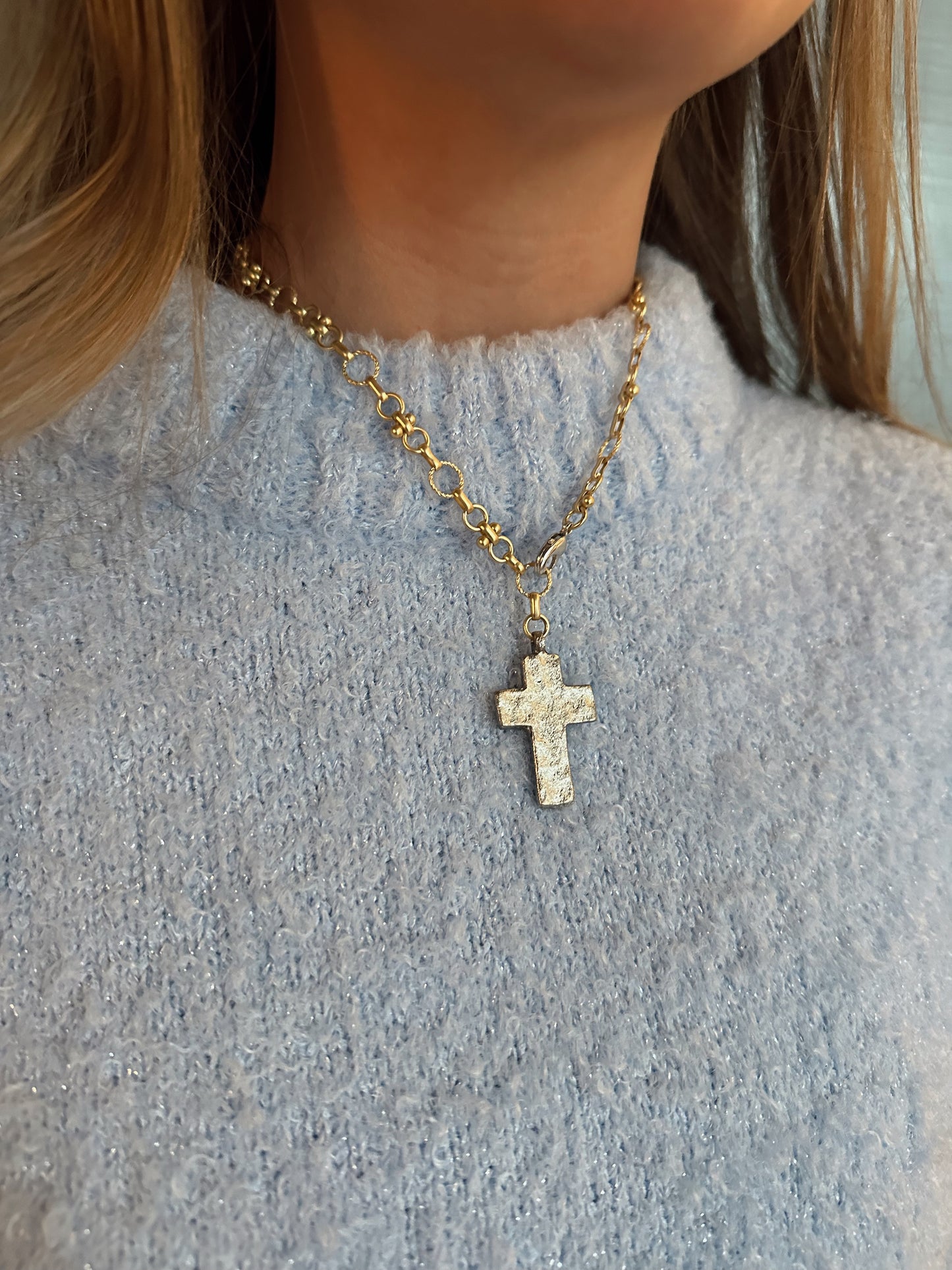 Mixed Metal Cross Necklace