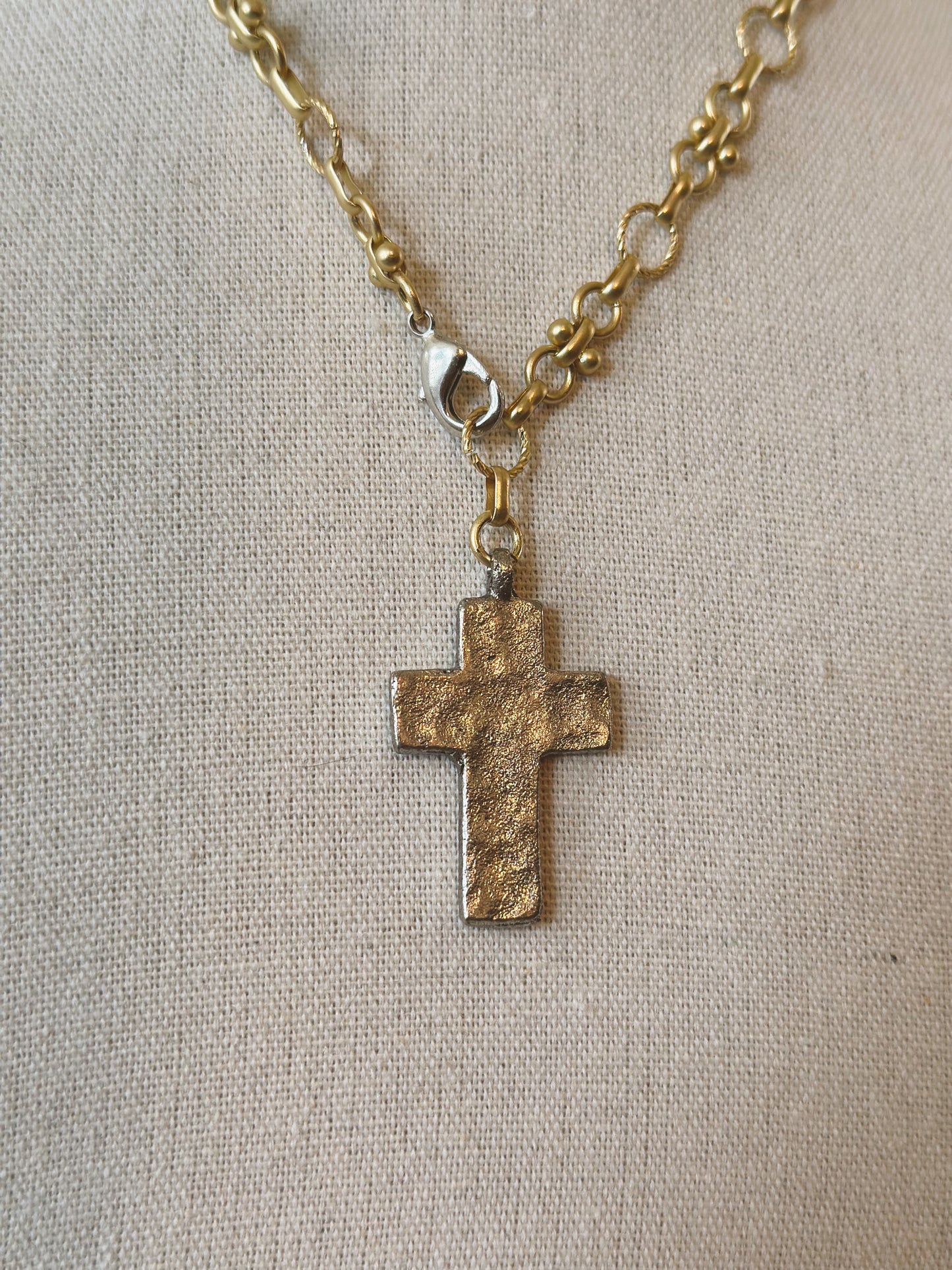 Mixed Metal Cross Necklace