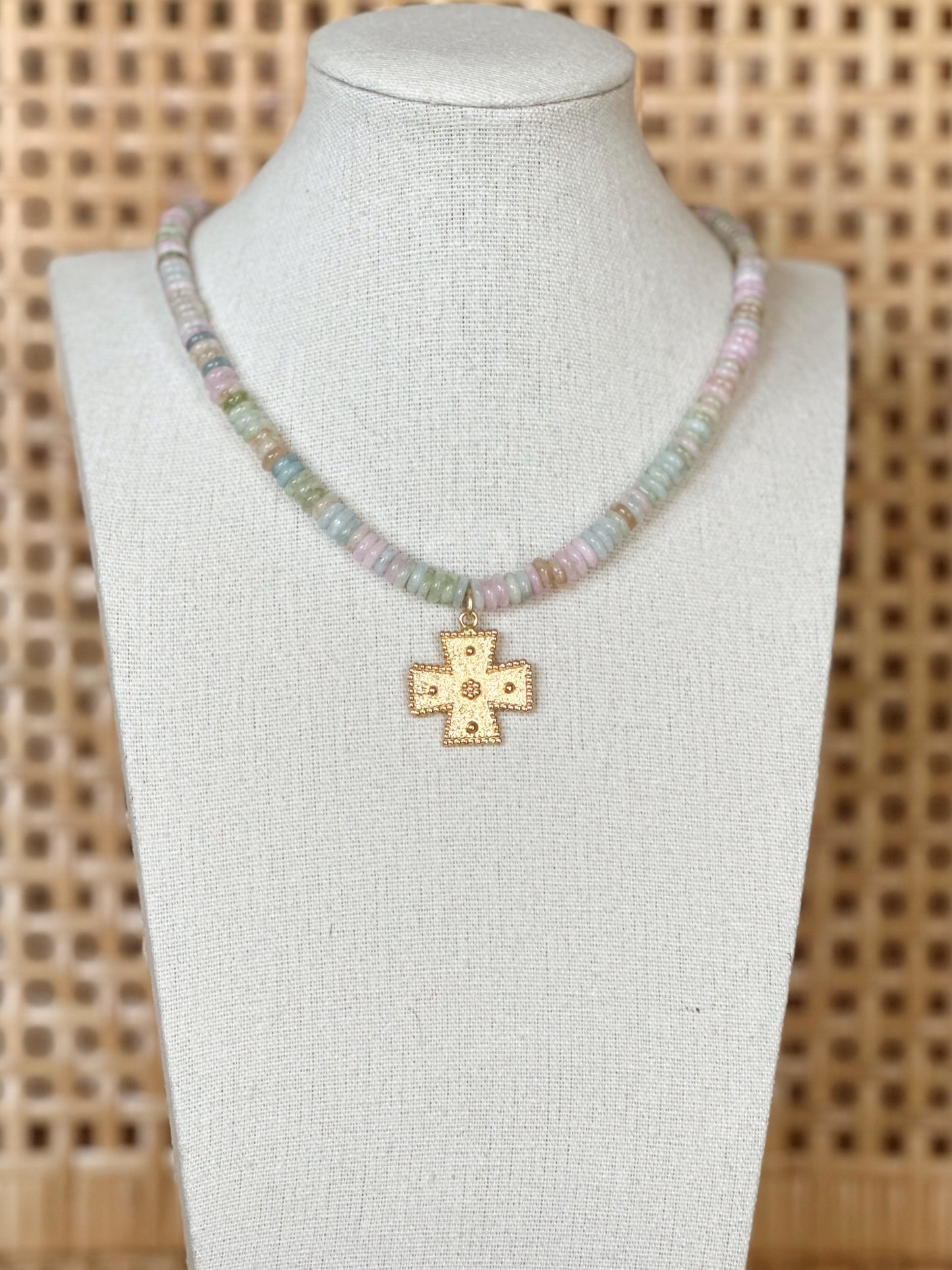 Pastel Beaded Cross Necklace