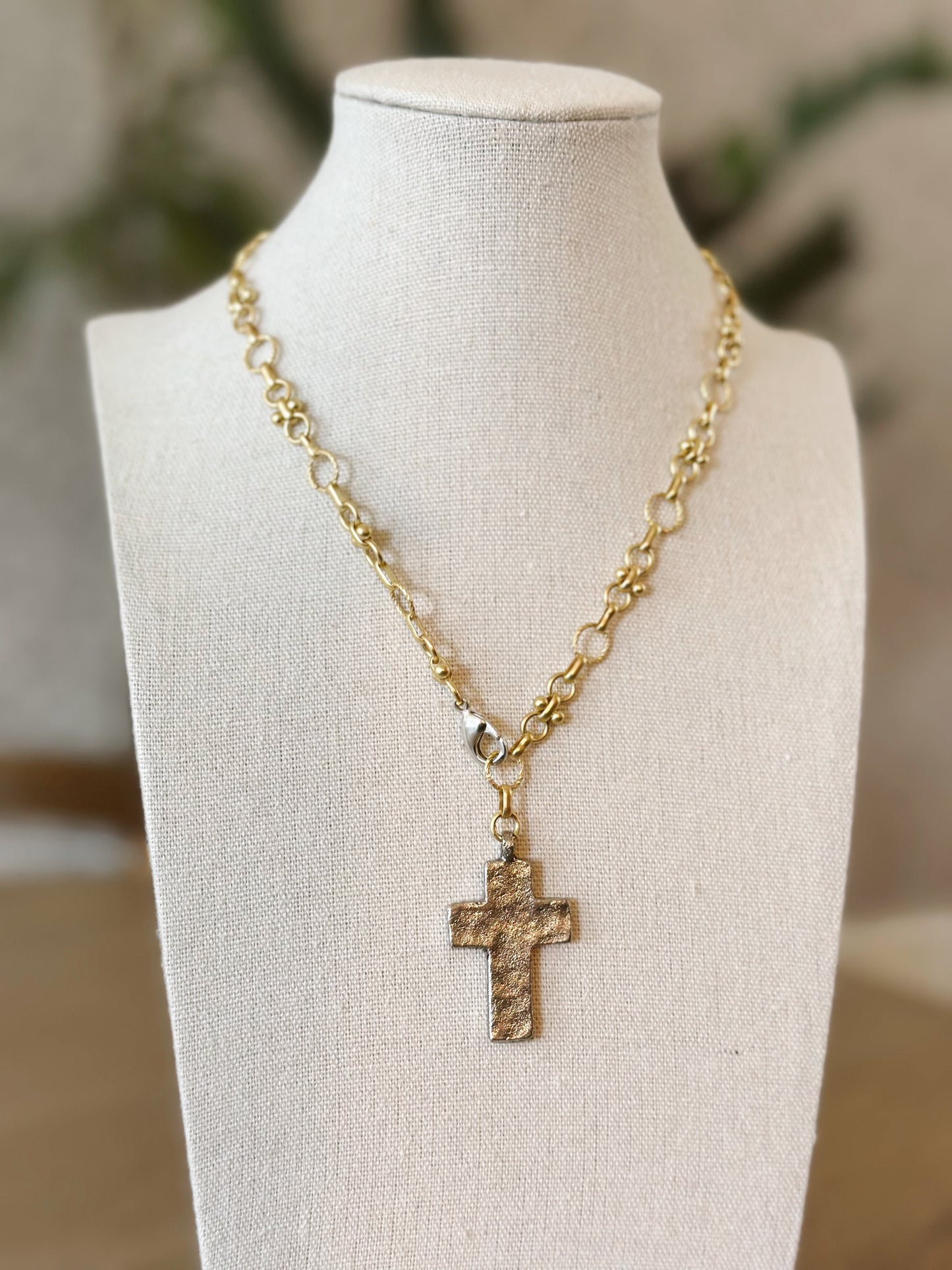 Mixed Metal Cross Necklace