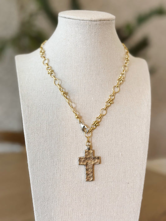 Mixed Metal Cross Necklace