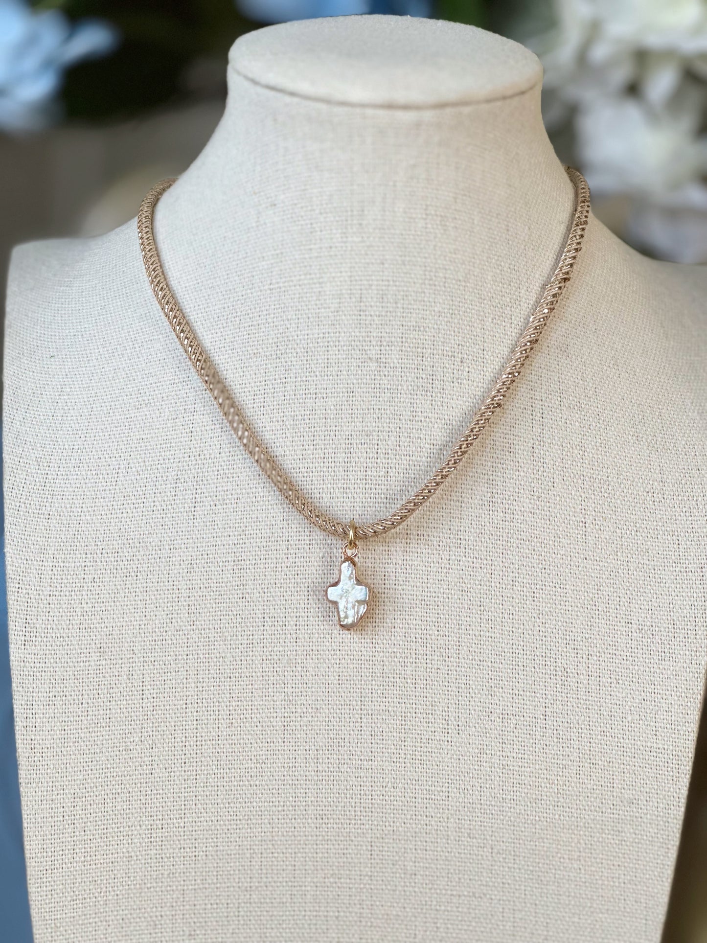 Small Pearl Cross Necklace